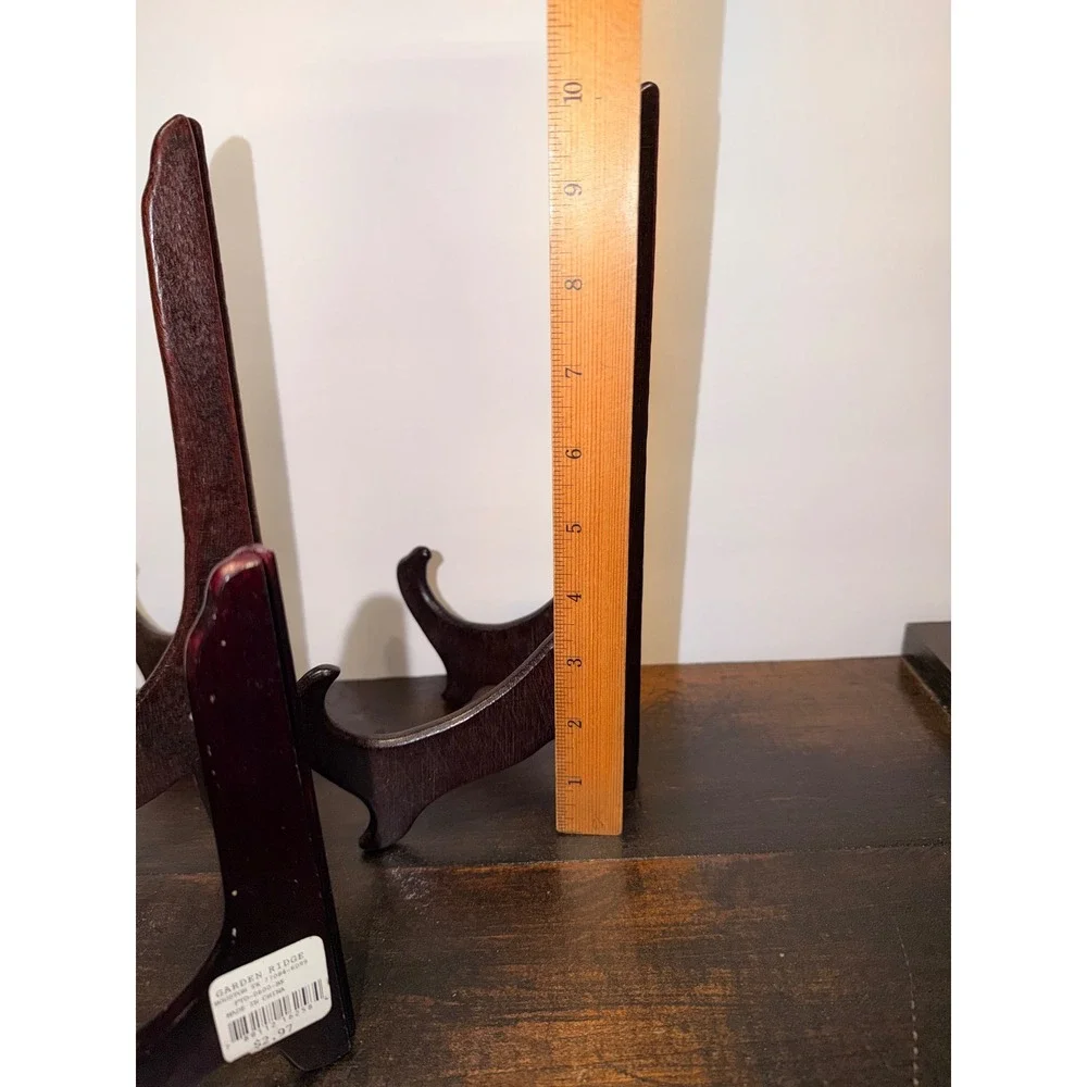 Set of 3 Dark Wood Display Stands‎ Easels for Plates Art Decor